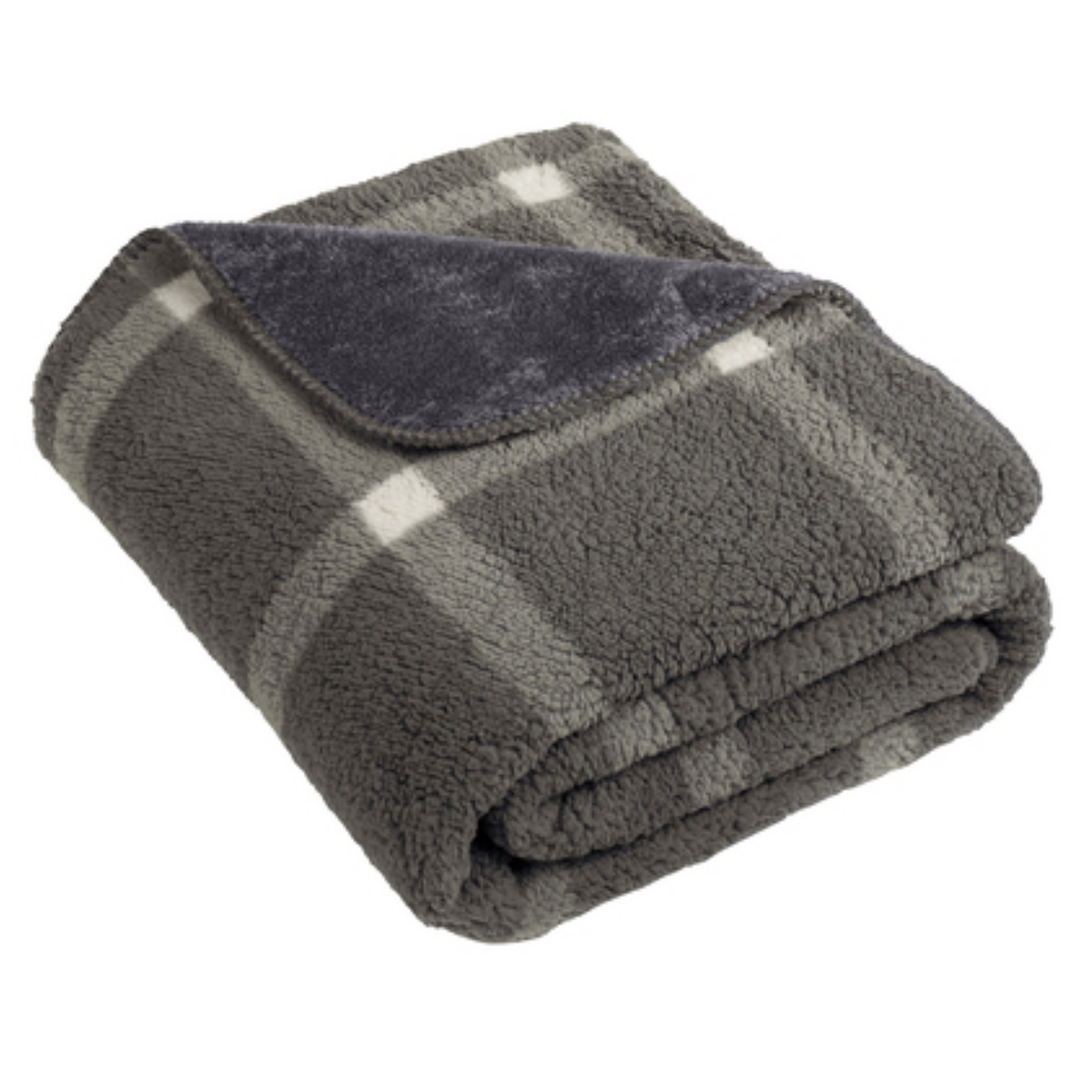 Port Authority® Double-Sided Sherpa/Plush Blanket - Marshmallow/ Grey Window Pane