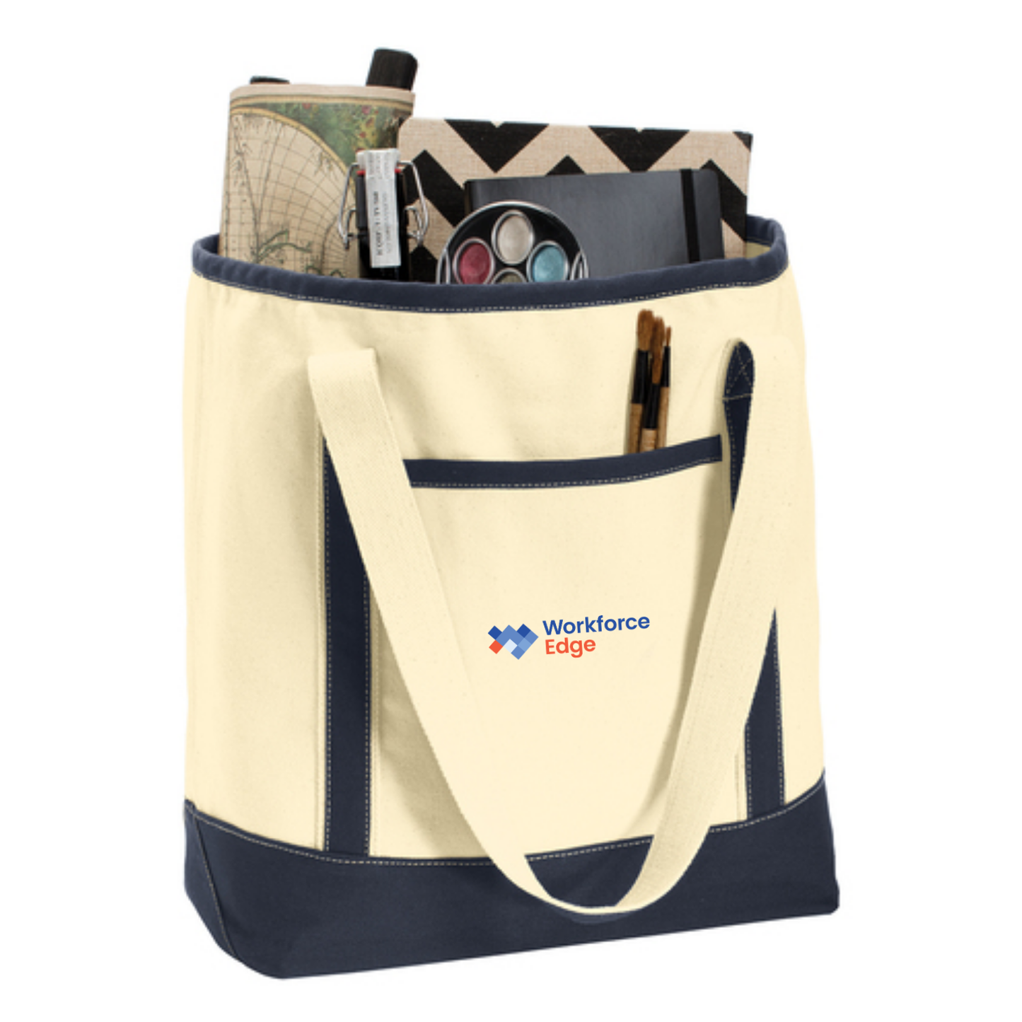 Port Authority® Large Cotton Canvas Tote - Natural/Navy