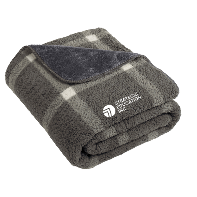 Port Authority® Double-Sided Sherpa/Plush Blanket - Marshmallow/ Grey Window Pane